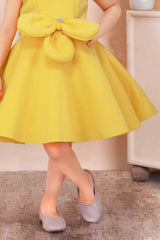 Yellow Sleeveless With Bow Embellishment And Stone Frock For Girls