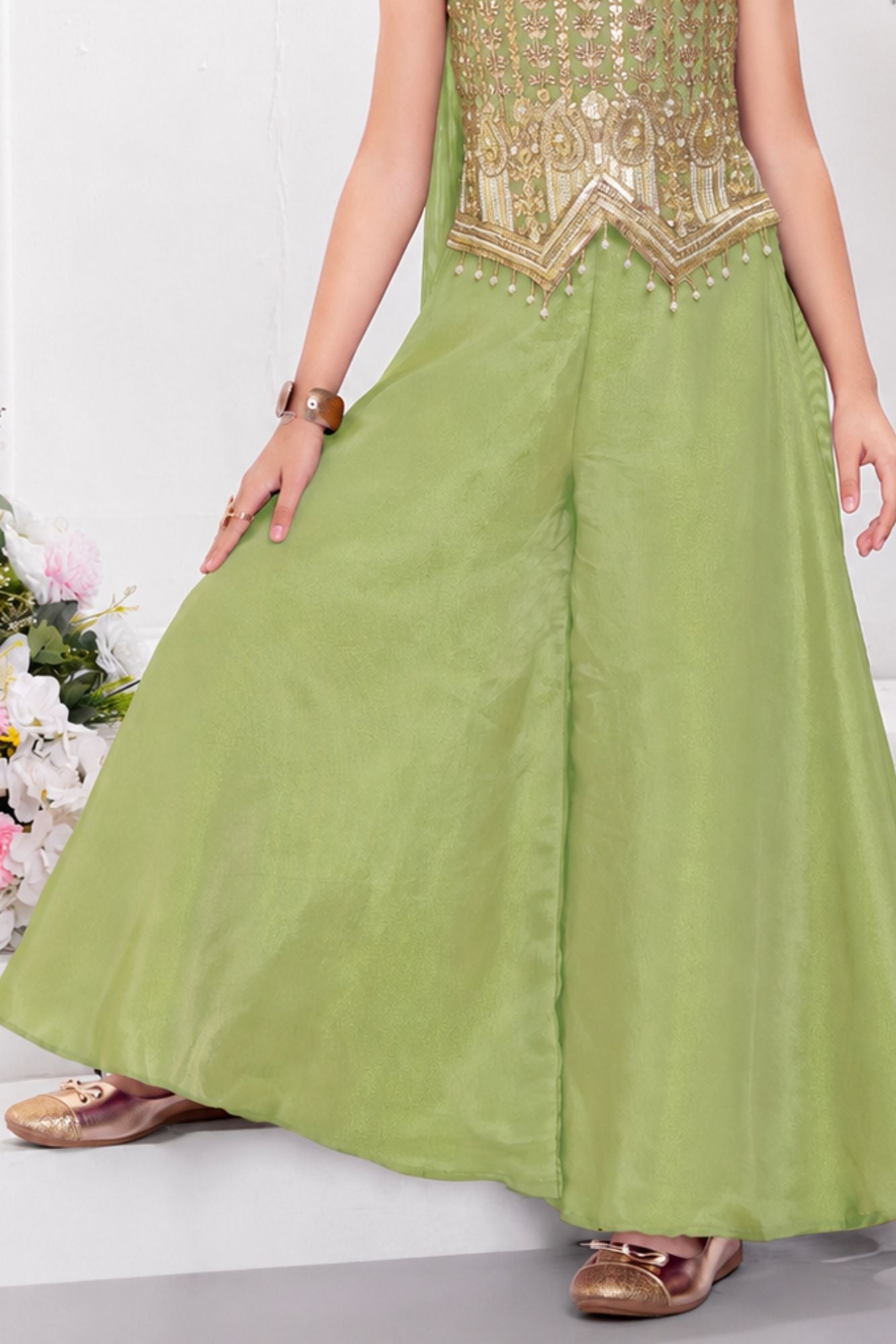 Elegant Pista Embroidered Palazzo Set with Dupatta