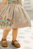 Beige Embroidered Fit And Flare Frock For Girls