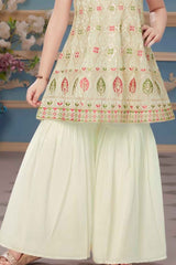 Cream Sequins And Embroidery Sharara Set For Girls