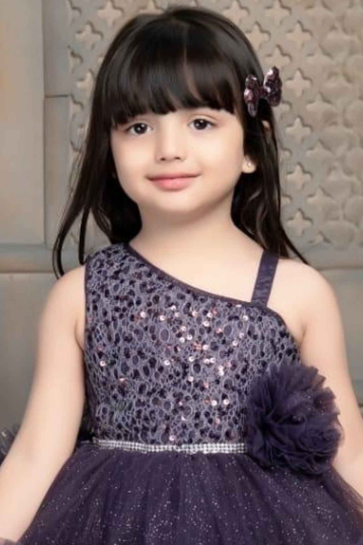 Dark violet Shimmer Ruffle Tailback Frock For Girls