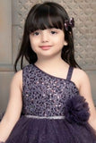 Dark violet Shimmer Ruffle Tailback Frock For Girls