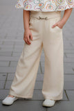Cream Cold-Shoulder Cape Top And Pant Co-ord Set For Girls
