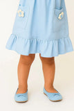 Sky Blue Cotton Dress with 3D Flower Appliqué For Girls