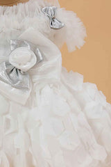 Cream Ruffled And Bow Embellished Frock For Girls