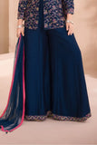 Navy Blue Palazzo Set with Multicolor Floral Embroidered Top And Dupatta for Girls