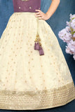 Purple & Cream Zari and Stone Embroidery Pattu Pavadai Set