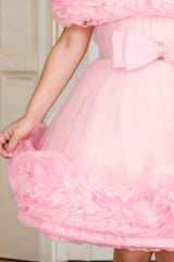 Pink Frock With Ruffled And Bow Embellished For girls