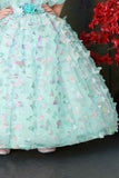 Mint Green Butterfly Appliqué Ball Gown  For Girls