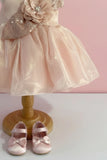 Peach Shimmer Party Frock with Sequin Floral Bow for Girls