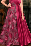 Designer Crimson Red Sequin Embellished Feather Party Gown For Girls