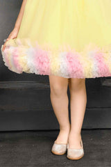 Yellow Net Frock Embellished With Floral For Girls - Lagorii Kids