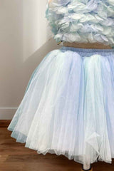 Stylish Blue Ruffled Top With Skirt Set For Girls