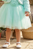 Mint Blue Party Wear Frock with Faux Fur Jacket For Girls