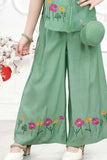 Green Embroidered Work Palazzo Set With Sling Bag For Girls