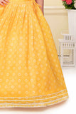 Yellow Bandhani Printed Lehenga Choli With Mirror And Embroidered For Girls