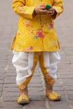 Yellow Floral Printed Kurta Dhoti Set for Boys