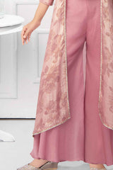 Onion Pink Embroidered And Stone Work Top With Palazzo Set For Girls