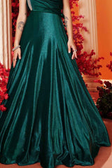 Elegant Teal Green Sequined Velvet Partywear Gown For Girls