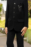 Classic Mandarin Collar Coat Set in Black For Boys