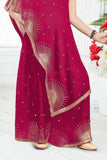Designer Rani Pink Embellished One-Shoulder Palazzo Set For Girls