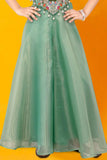 Pista Green Sequins Work With Thread Embroidery For Palazzo Set For Girls