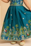 Teal Green Floral Lehenga Choli Set For Girls