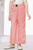 Peach Wide-Leg Pant With Floral Printed White Shirt For Girls