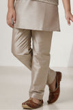 Fawn Embroidered Kurta Pajama Set with Ethnic Jacket for Boys