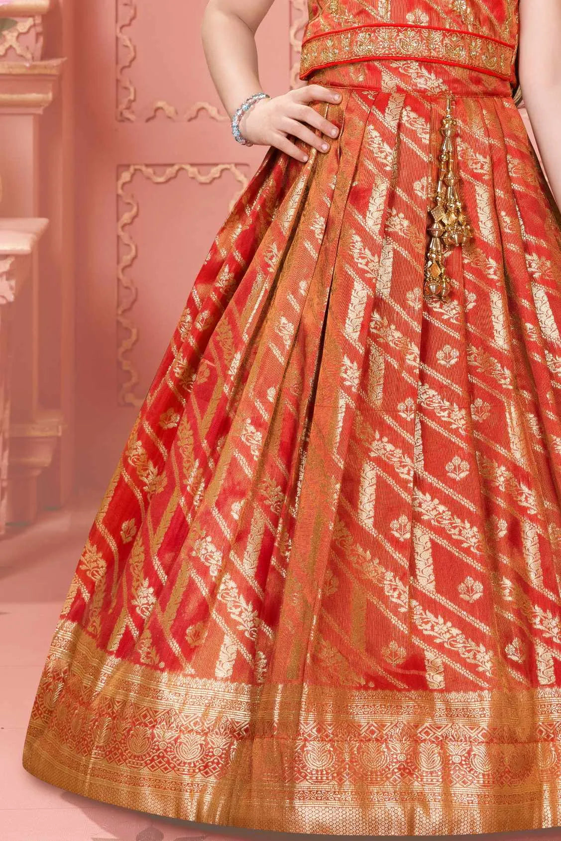Red And Gold Lehenga Choli Set For Girls