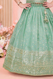 Mint Green Embroidered Lehenga Choli Set for Girls