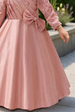 Pastel Pink Satin Party Wear Gown With Sequin Detailing For Girls
