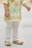Pastel Yellow Floral Print Kurta with White Pajama For Boys