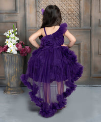 Violet Frock With Ruffled And Bow Embellishment For Girls