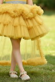 Yellow Ruffle Tailback Party Frock with Sparkle Belt For Girls