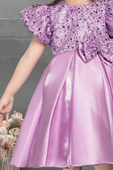 Designer Purple Sequin And Bow Embellished For Girls