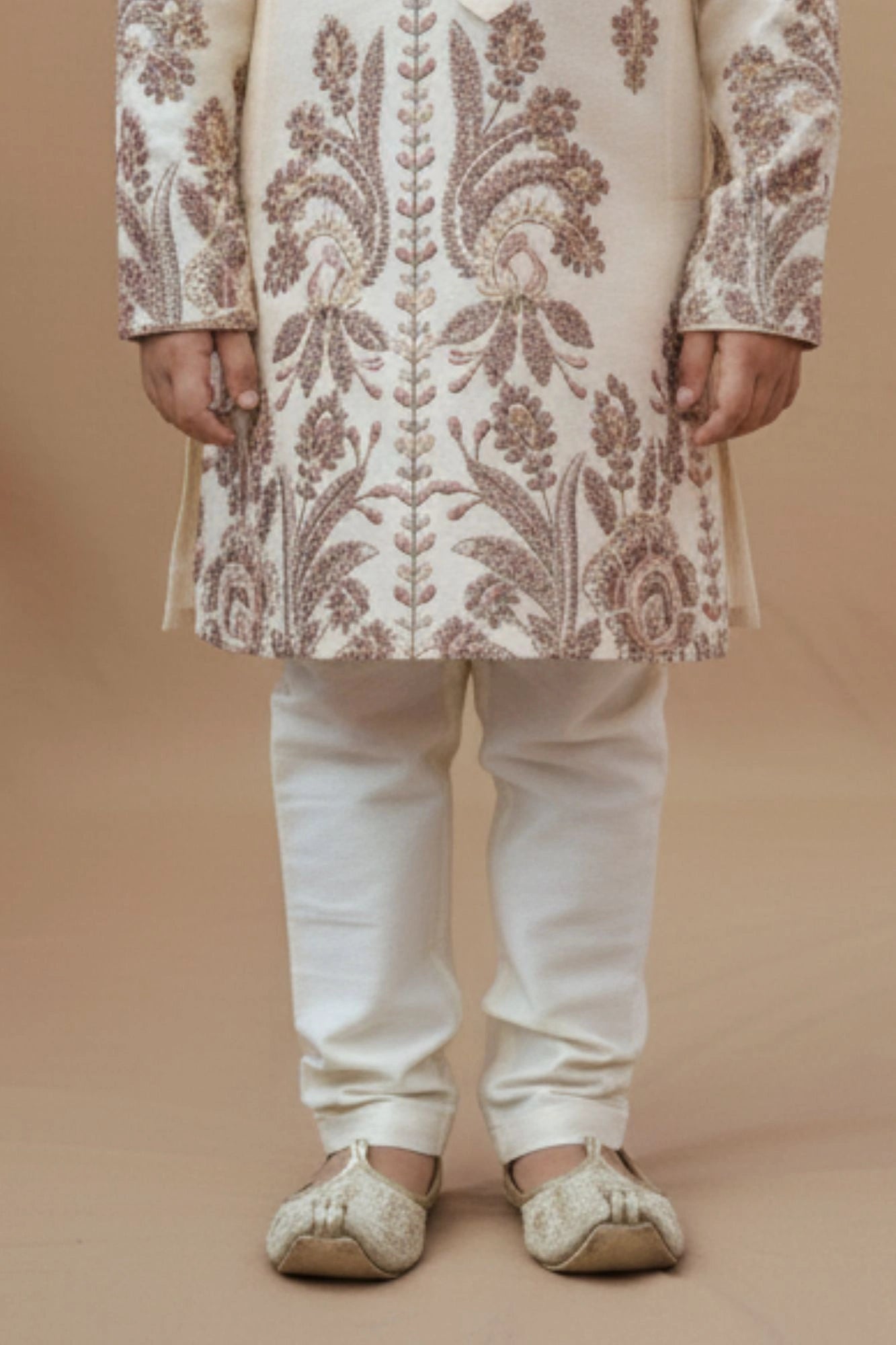 Ivory Paisley Printed Kurta Set For Boys