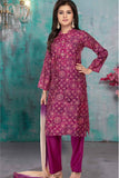 Wine Mirror Work And Printed Ethnic Kurta Set For Girls