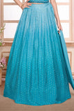 Elegant Blue Mirror Embroidered Lehenga Choli with Dupatta For Girls