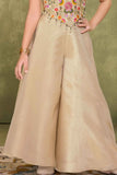 Cream Sequins Work With Thread Embroidery Palazzo Set For Girls