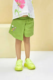 White Floral Top with Green Shorts Co ord Set For Girls