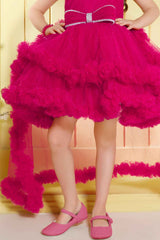 Raspberry Pink Ruffle Party Frock With Bow Embellishment For Girls