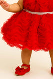 Red Frock With Ruffled Embellished For Girls