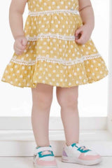 Lemon Yellow Printed Cotton Casual Wear Frock For Girls