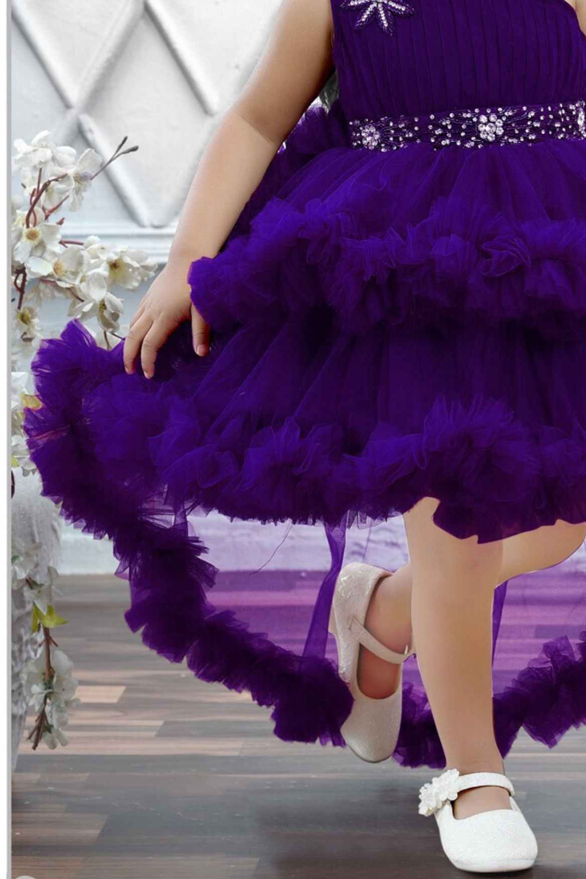 Violet Net Tailback Enhanced With Zardozi Waistband For Girls