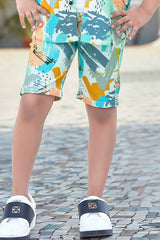 Trendy Multicolor Printed Shirt And T-Shirt With Shorts Set For Boys