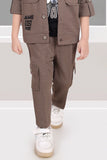 Brown And Black 3-Piece Utility Style Set with Cargo Pants For Boys