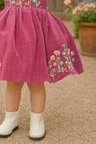 Berry Pink Embroidered Fit And Flare Dress For Girls