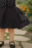 Black Party Frock With Pearl-Studded Bows For Girls