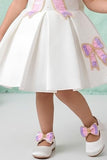 Girls Cream Sequin Bow Embellished Party Wear Frock